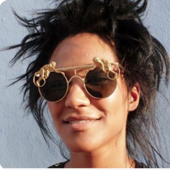 Mercura NYC Gold Brass Flying Monkeys Silver Mirror Vintage Aviator Sunglasses main image 6